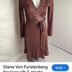 Diane Von Furstenberg Striped Orange and Blue Long Sleeve Dress